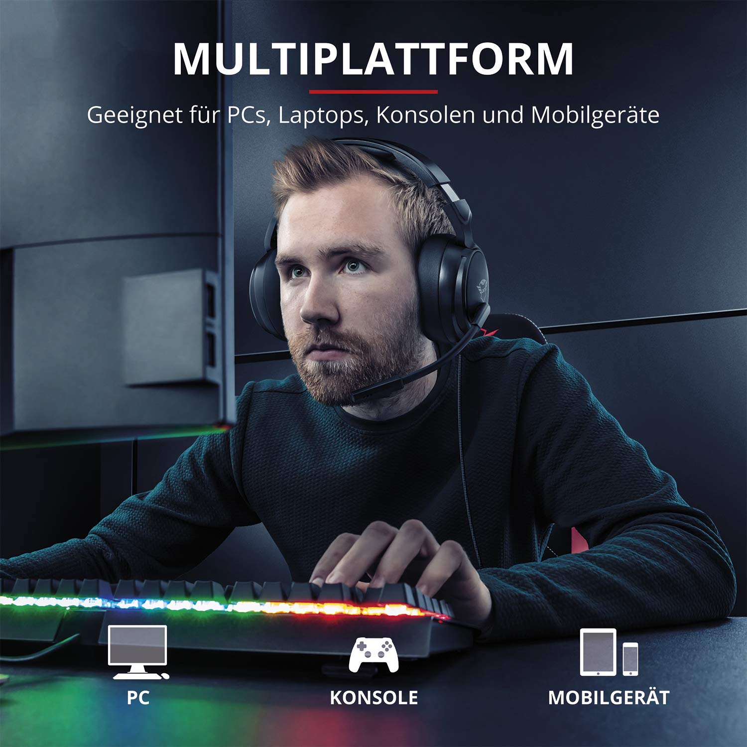 Trust Gaming Headset GXT 433 mit Mikrofon für PS4, PS5, PC, Nintendo Switch, Xbox Series X, Xbox One - Pylo Kabelgebundene Gaming-Kopfhörer mit Geflechtkabel, 50 mm-Aktivlautsprecher - Schwarz