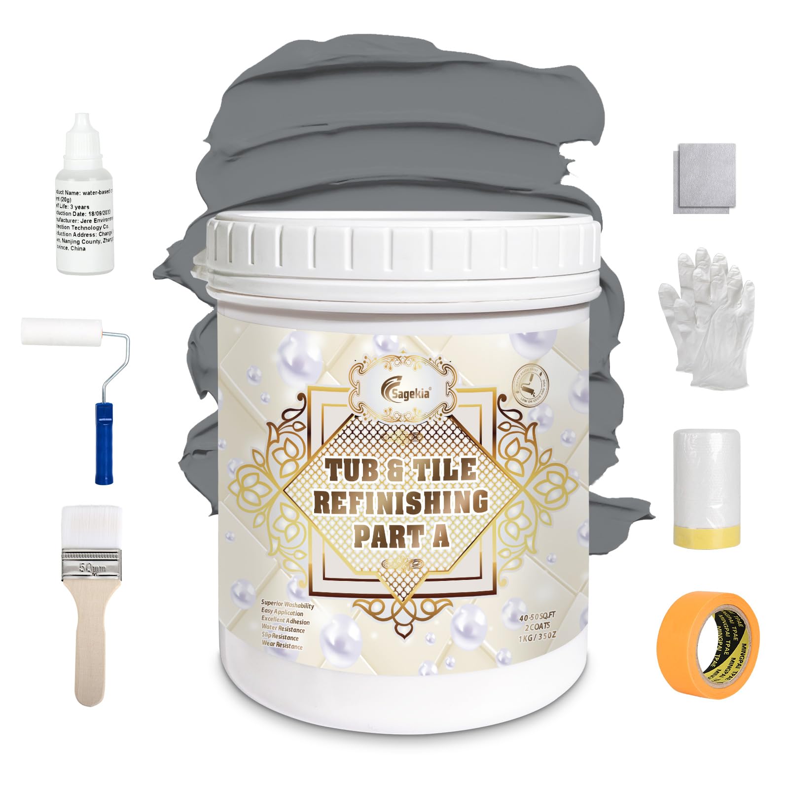 Sagekia Tile Paint,Easy to Use Sink Paint for Bathroom Kitchen, odorless and non-toxic bathtub and ceramic tile heavy glaze, epoxy resin coating (32 oz, Dark Grey)