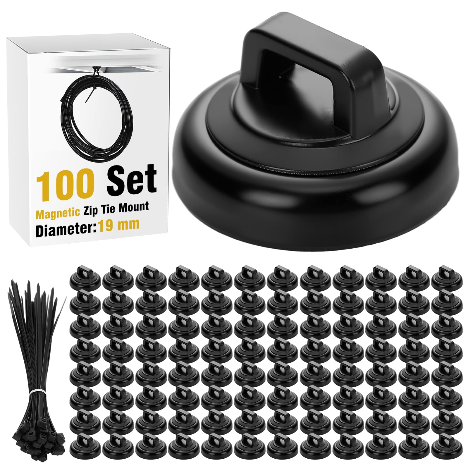Leinuosen 100 Set Magnetische Kabelbinder und Nylon-Kabelbinder, 19 mm Mehrzweck-Drahtkabelhalter, Drahtklemmen, Management, elektrische Organisationsbedarf