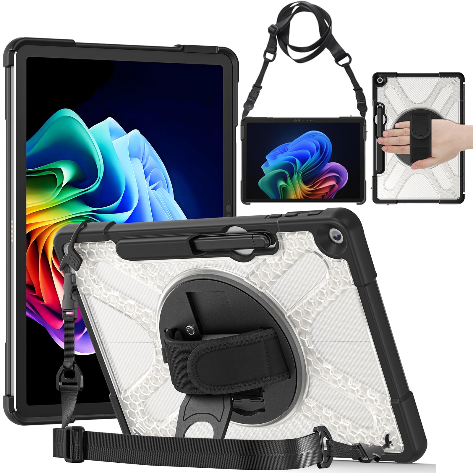 Funda Surface Pro 7 resistente con soporte giratorio 360 y correa funcional 2