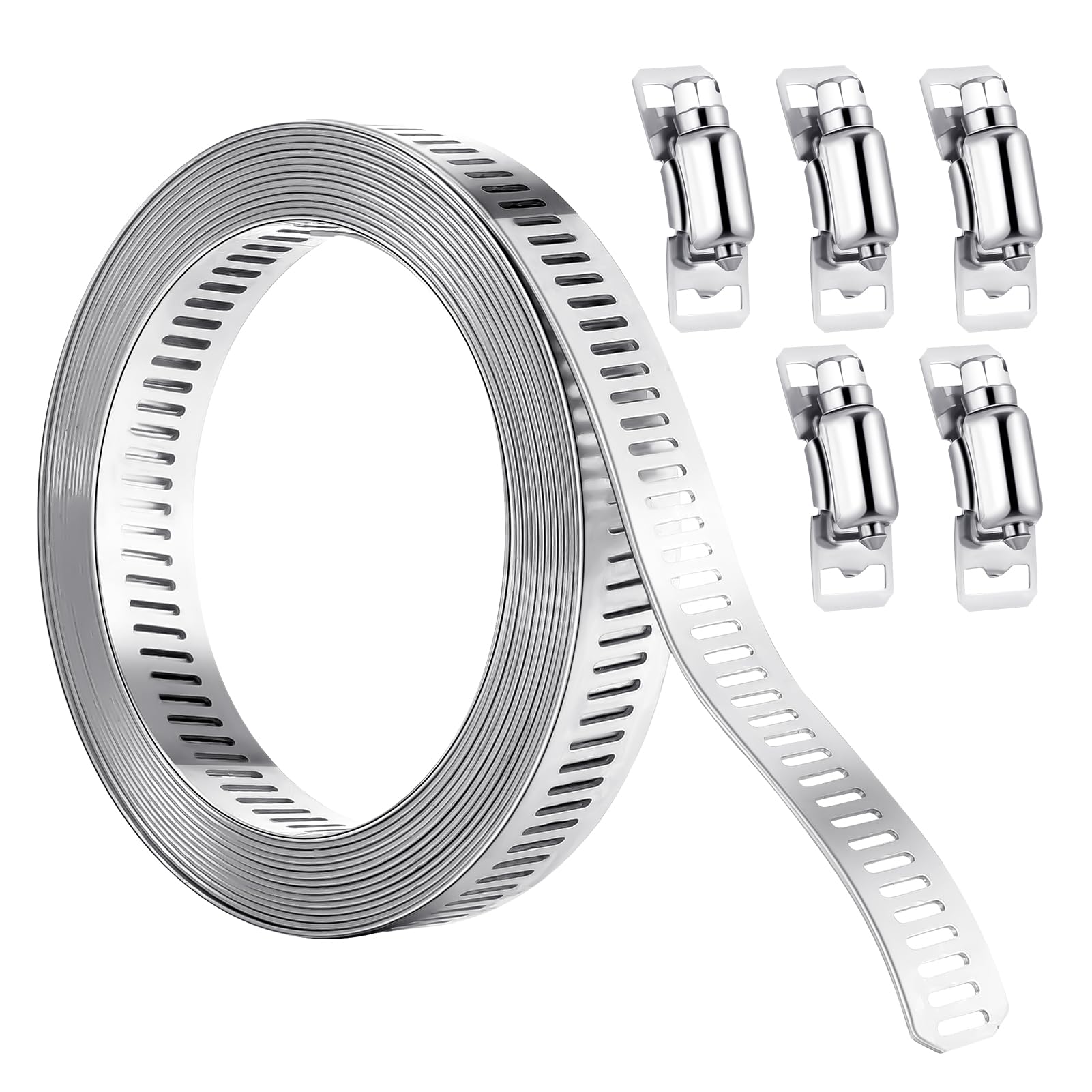 Hose Clamp, 2m/6.5ft Adjustable Jubilee Clips Assorted with 5pcs Fasteners Pipe Clamp Stainless Steel, Large Clamps Worm for Automotive, Intercooler Tube Exhaust Ducting Fuel Line