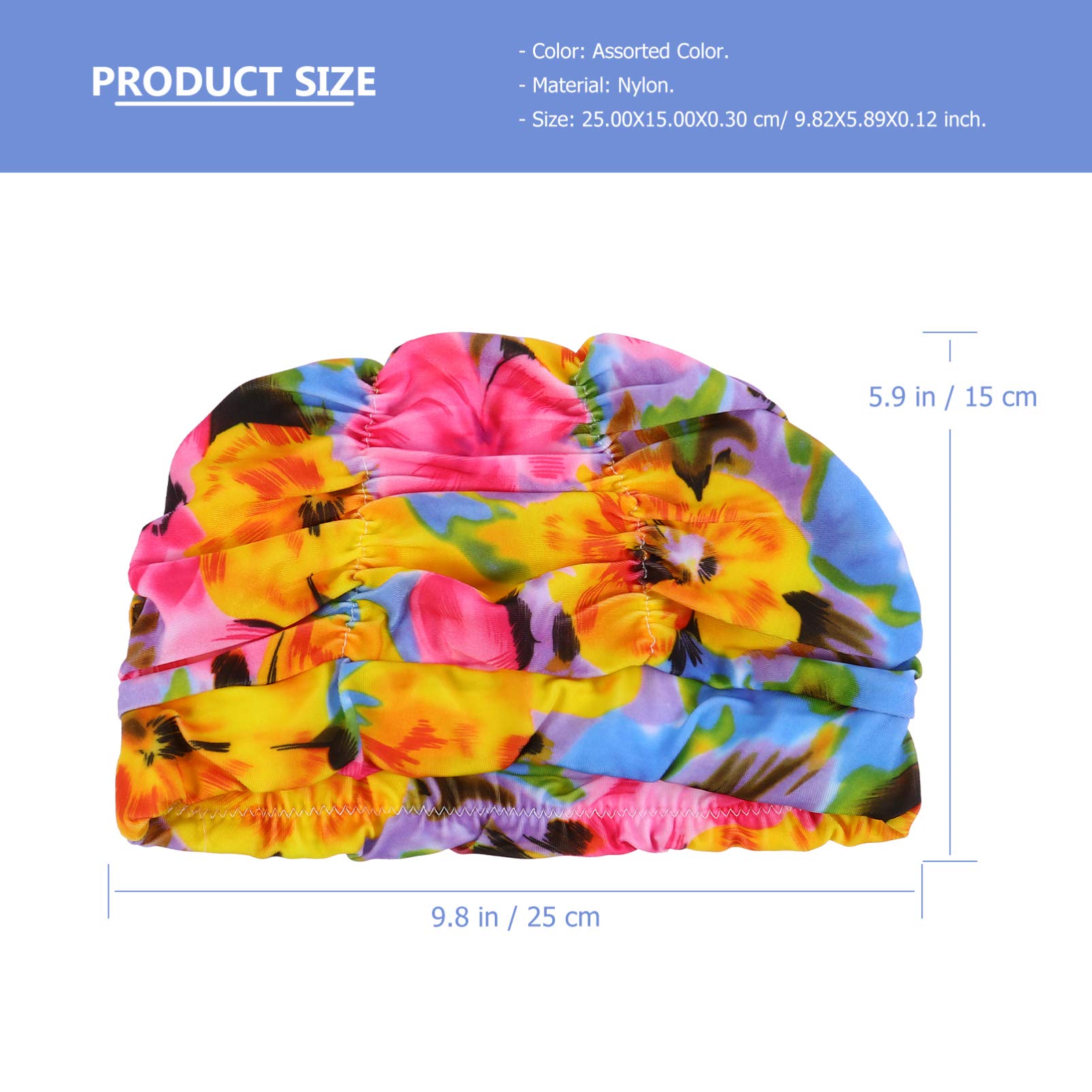 Kisangel Cuffie da Nuoto Elastiche in Nylon Stampa a Pieghe, Impermeabili, Confezione da 6 Pezzi, Colori Assortiti, Protezione per Chioma, per Adulti in Piscina