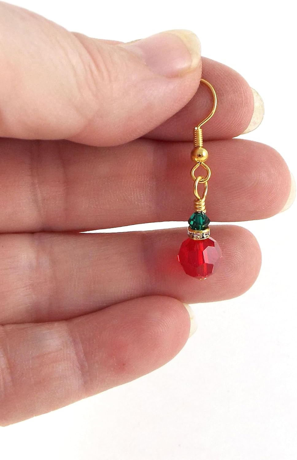 Red and Green Austrian Crystal Earrings for Women with Gold Plated Ear Wires for Christmas