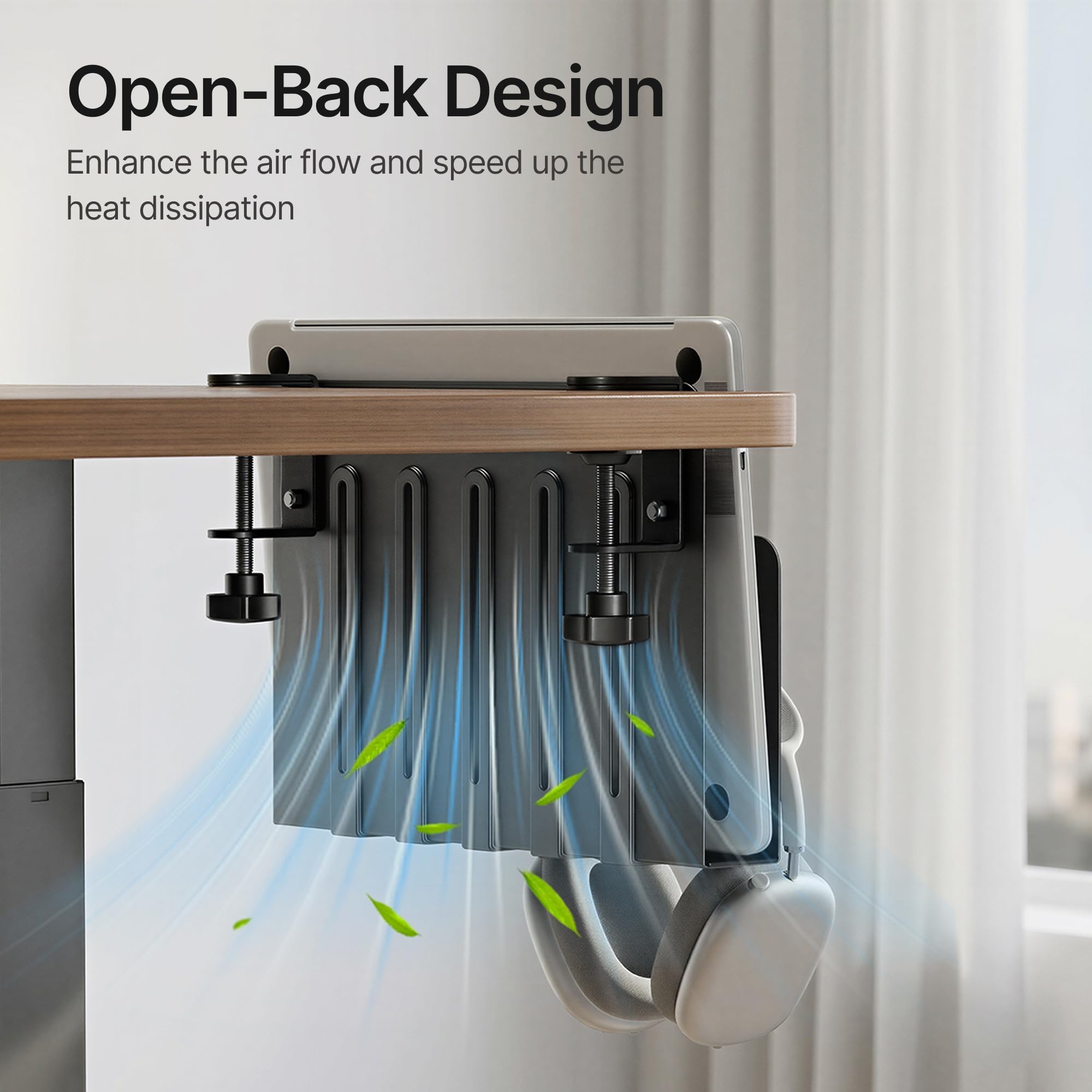 Supporto da scrivania laterale, supporto per computer portatile, organizer da scrivania con design a pannello forato, capacità di carico 10 kg, nero