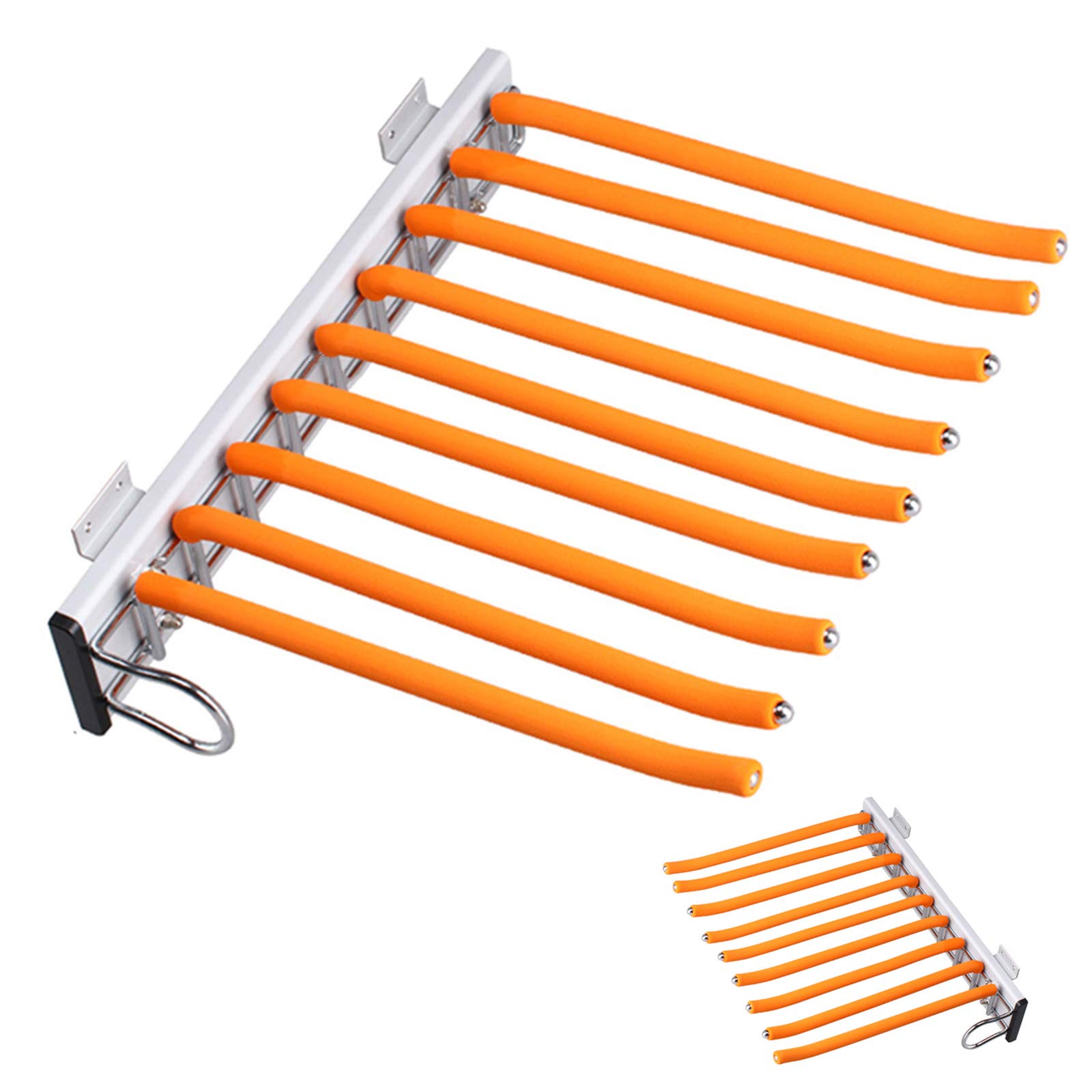OLSKFUH Pull-Out Trouser Rack Removable Pull-Out Rack Wardrobe Storage Expandable Space Saving Drawer-Style Hanger Rod Rolling Trolley,9 Arm Pull Out Pants Hanger Rack For Wardro,Orange-Left