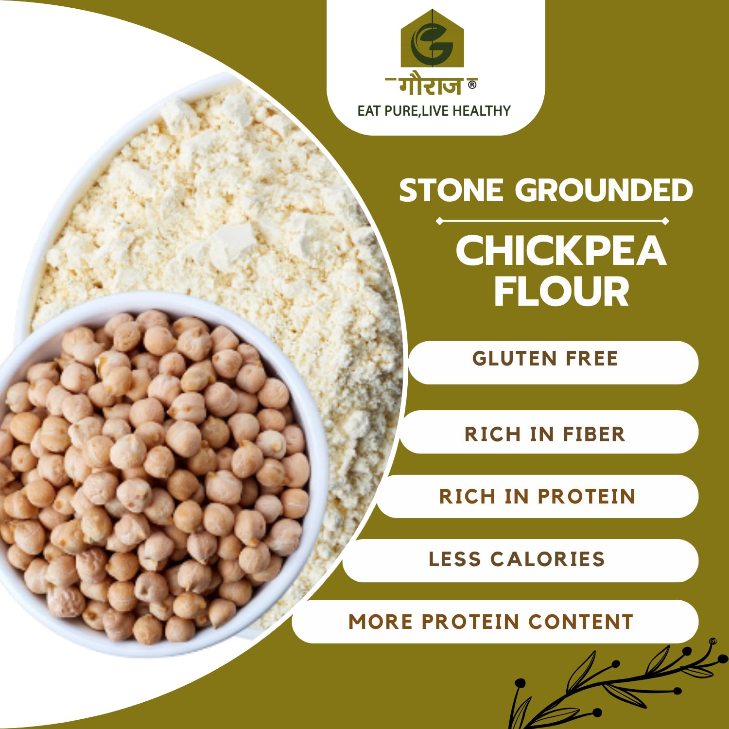 Gauraaj Chickpea Flour - 1 Kg | 100% Natural Chickpea or Gram flour | Stoneground Chickpea Atta | Gluten-Free & Protein-Rich | Ideal for Cooking & Skincare | No Preservatives & Additives (Pack of 1) - Image 2 thumbnail