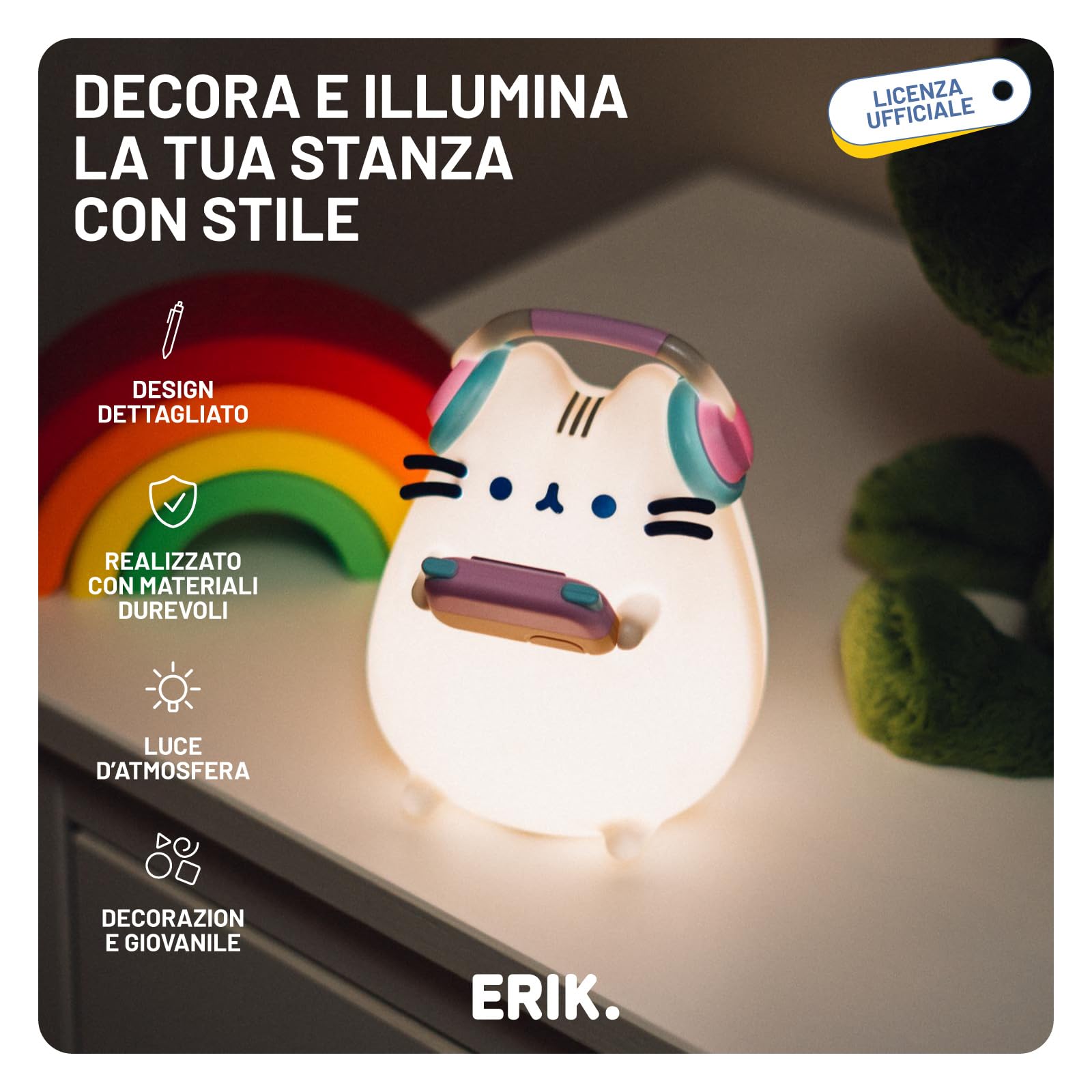 Grupo Erik Lampada Pusheen - Lampada da Scrivania e Comodino con Luce LED Gaming, Luce Notturna Pusheen Gadget | Cavo USB o Pile AAA (11 x 16 x 16 cm)