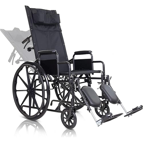 Vive Mobility Reclining Wheelchair with Elevating Leg Rests - Heavy Duty Recliner Wheel Chair for Seniors & Adults -Wide 18" Seat, up to 300lbs -High Back, w/Leg & Head Support -Comfortable Headrest