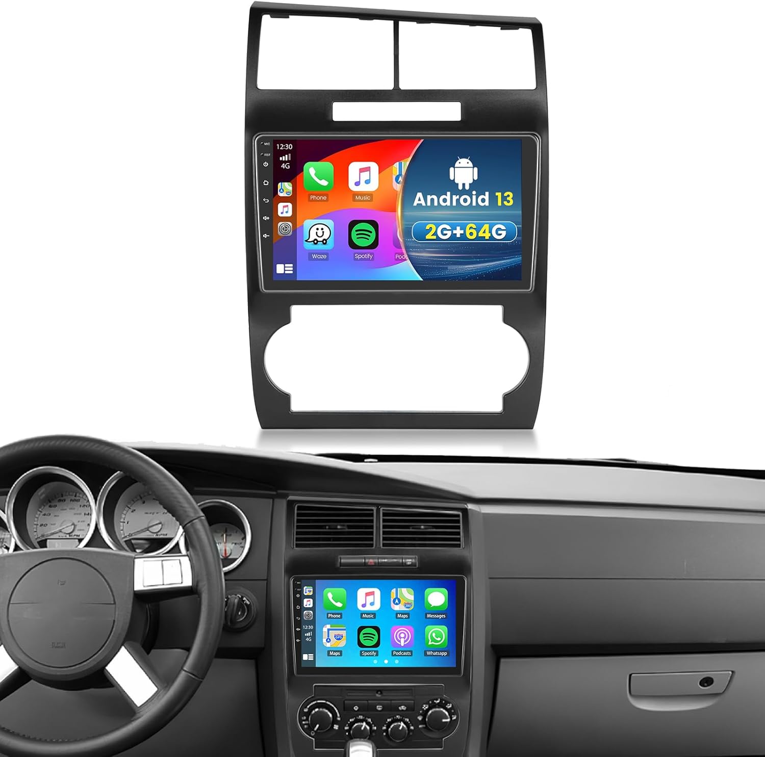 Car Radio for Dodge Charger Dodge Magnum 2005 2006 2007,Wireless Carplay Android Auto, Android 13 System, 2+64GB,9 Inch Touch Screen Bluetooth Car Stereo GPS WiFi Dual USB Backup Camera