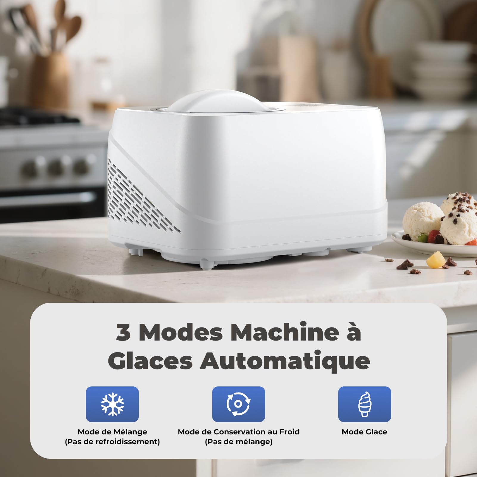 Sorbetière Electrique avec Compresseur, Auto-refroidissan Machine a Glace, Turbine à Glace 1L, avec Gradué/Spatule, pour Fait de Crème Glacée/Gelato