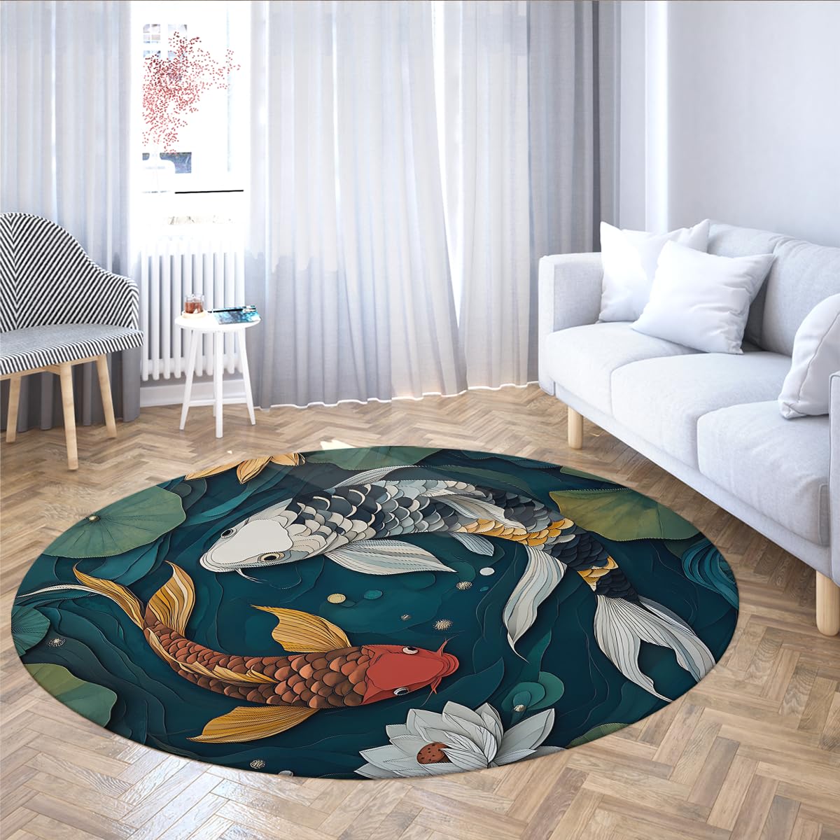 Alfombras Redondas Lavables máquina 120cm Arte Antideslizante Corte Papel Cero Pelo bajo Alfombra estética Dormitorio salón Estudio Yoga