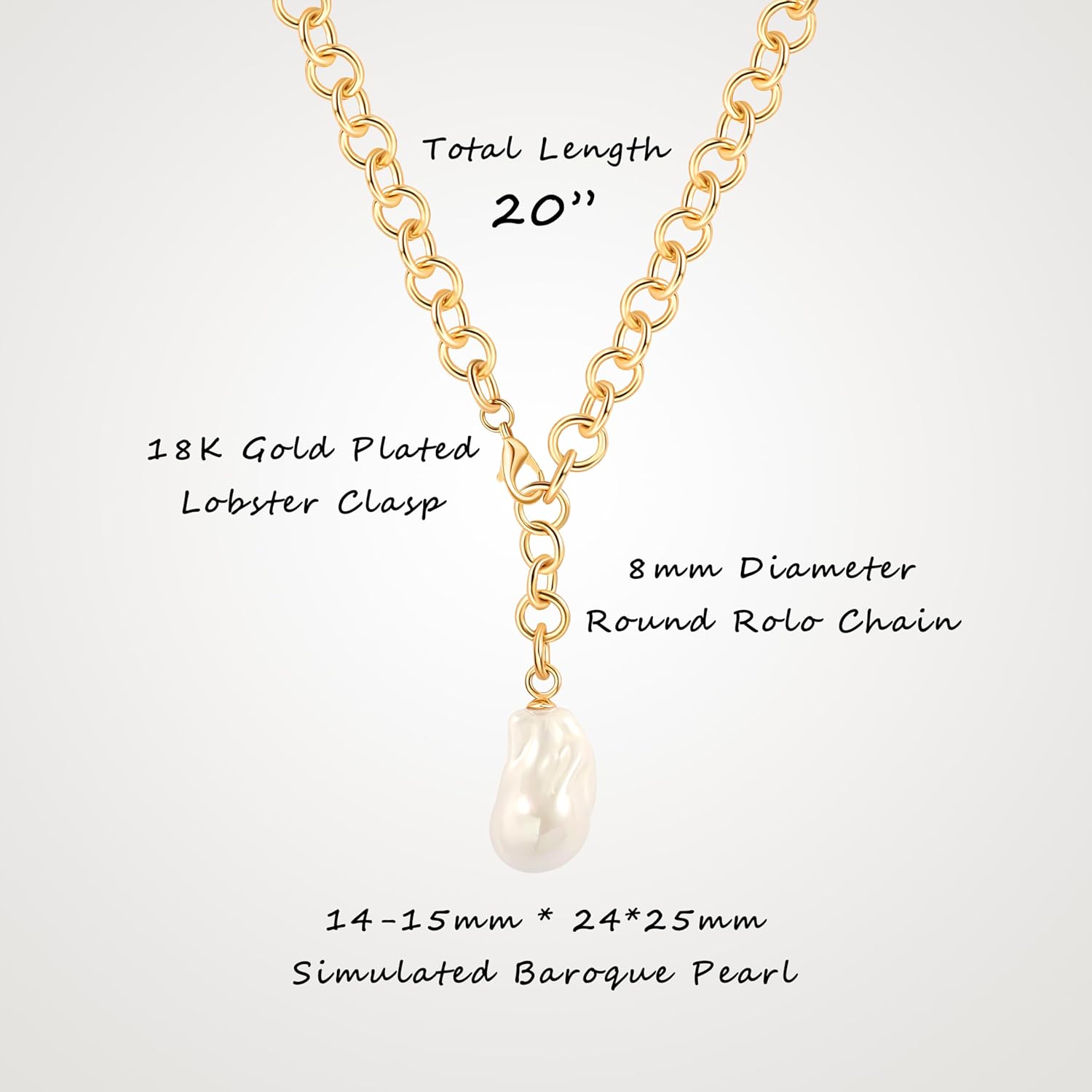 Aobei Pearl 18K Gold Plated Pendant Necklace for Women Dainty Gold Chain Choker Love Heart Disc Coin Pearl Cross Toggle Jewelry - Image 4