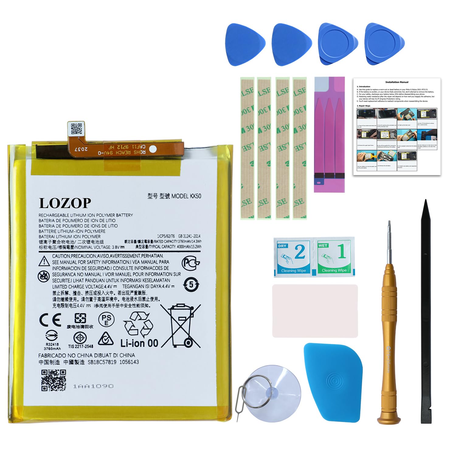 LOZOP for Moto G Stylus 2021 Battery Replacement, Replacement Battery for Moto G Stylus 2021 Model XT2115 All Carriers with Repair Tools Kit and User Manual