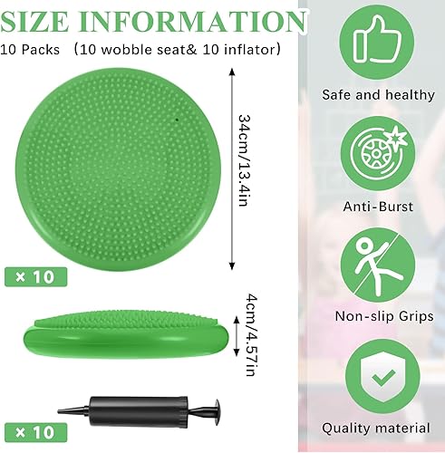 Vista 9 de Asiento de cojín oscilante para niños, 10 unidades, asiento flexible sensorial que promueve el aprendizaje activo, mejora la productividad del Verde