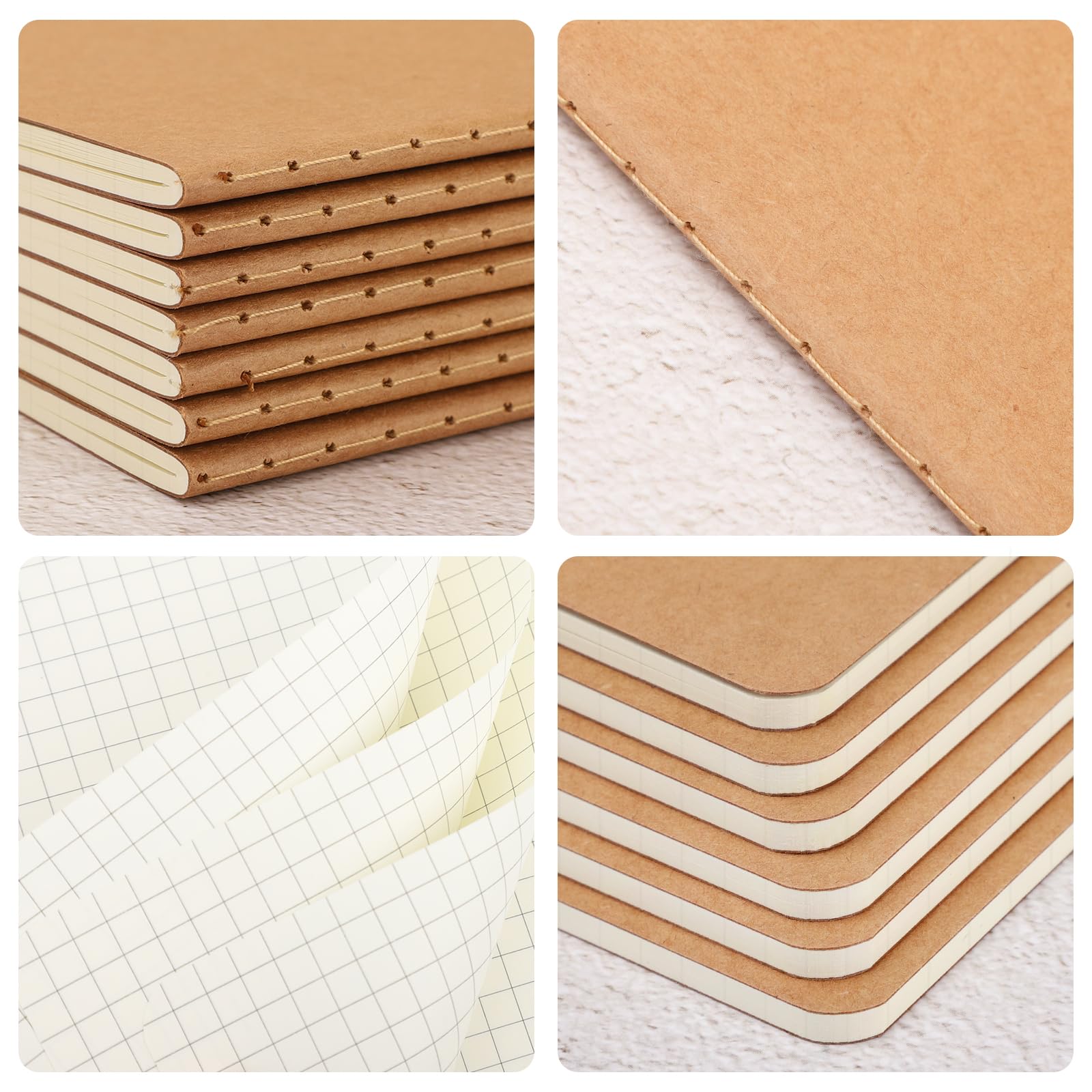 Carnet A6 Carreaux - 48 Pièces Kraft Bloc Notes A6-10x14cm Quadrillées Papier Cahier de Note - 100g/m² Carreaux 5mm Notebooks A6 - Petit Carnet Voyage Journal Dessin