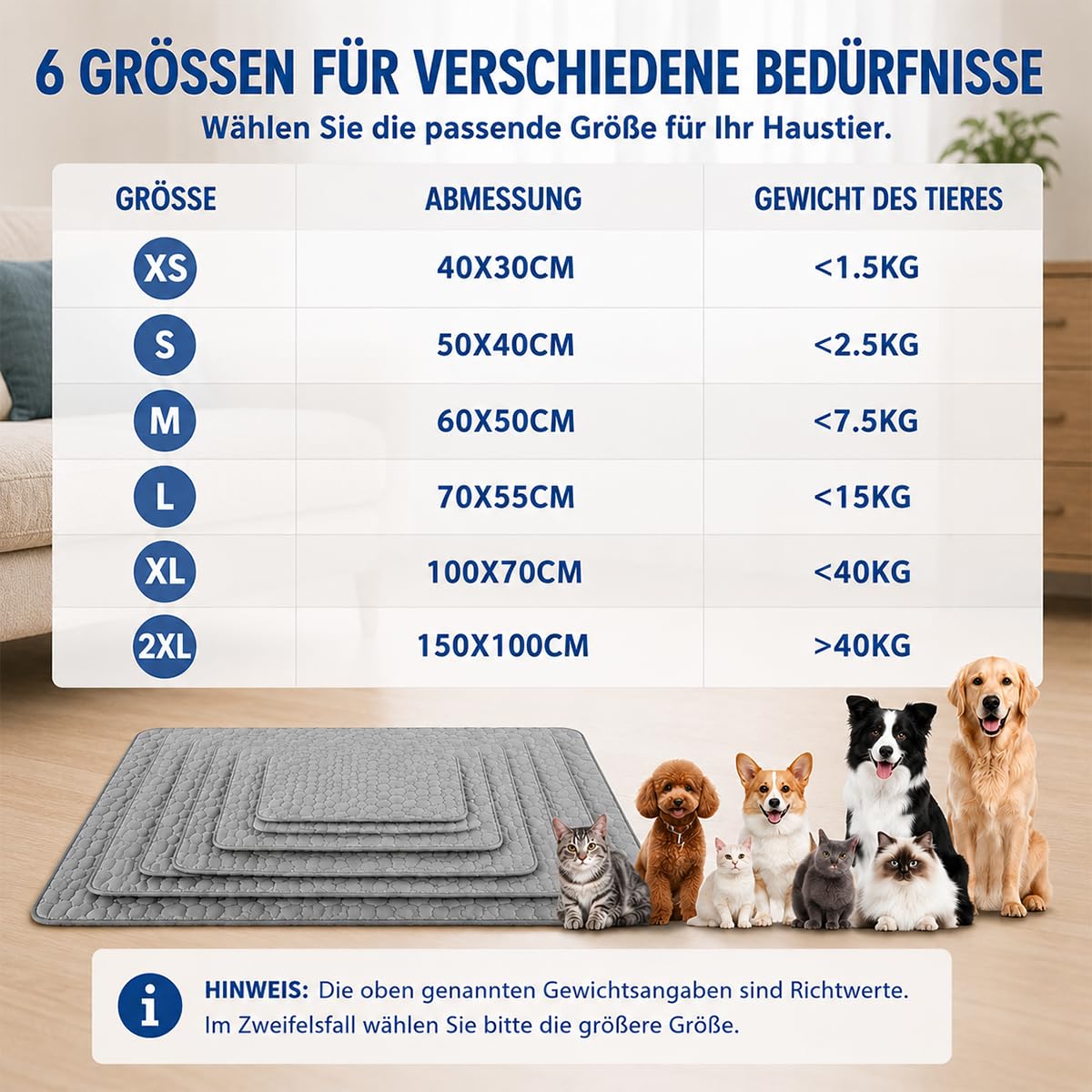 DZ'HUE Kühlmatte Katze, Selbstkühlende Haustierdecke für Hunde und Katzen, KüHlköRbchen Hund, SelbstküHlende Hundematte, Sommer KüHlmatte, Wasserdicht, rutschfest füR Zuhause, Unterwegs (Blau,XXL)