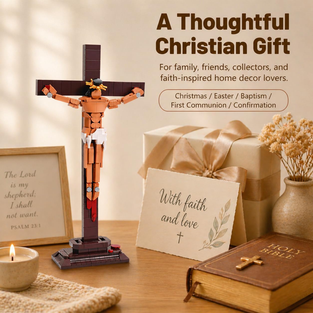 Jesus Cross Building Block Set, 340PCS Bible Building Bricks for Adults and Kids, Jesus Crucifixion Block Set, Christian Religious Decor, Inspirational Faith Gift, Home Office Display