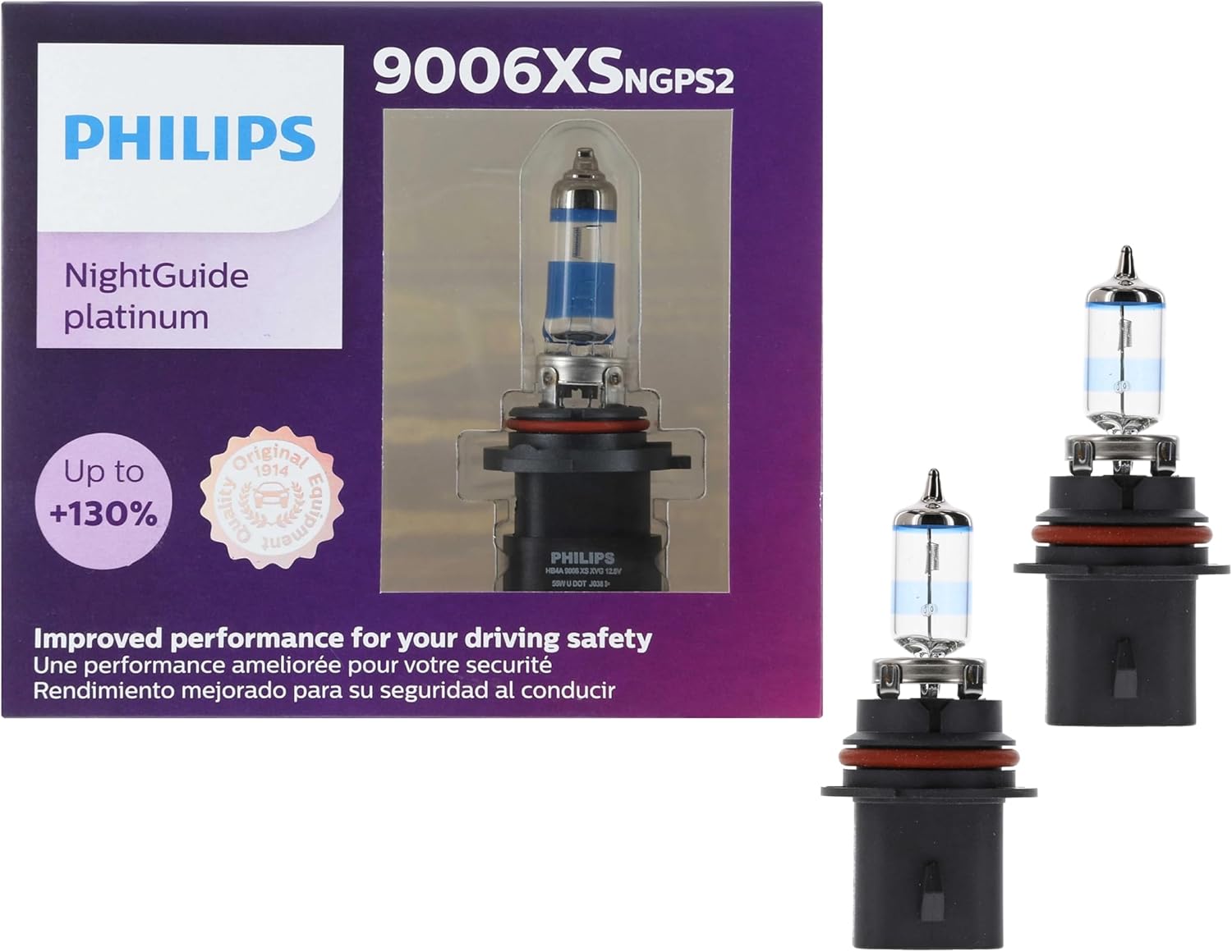 Philips Automotive Lighting 9006XS NightGuide Platinum Premium Upgrade Automotive Replacement Headlight Bulb, Fits Select High Beam, Low Beam, and Fog Positions (Pack of 2)