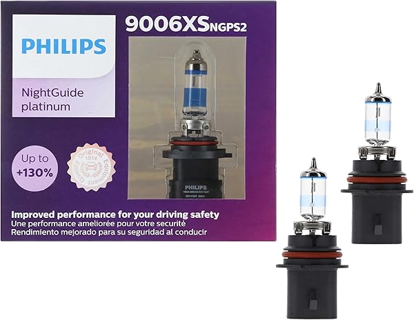 Philips Automotive Lighting 9006XS NightGuide Platinum Premium Upgrade Automotive Replacement Headlight Bulb, Fits Select High Beam, Low Beam, and Fog Positions (Pack of 2)