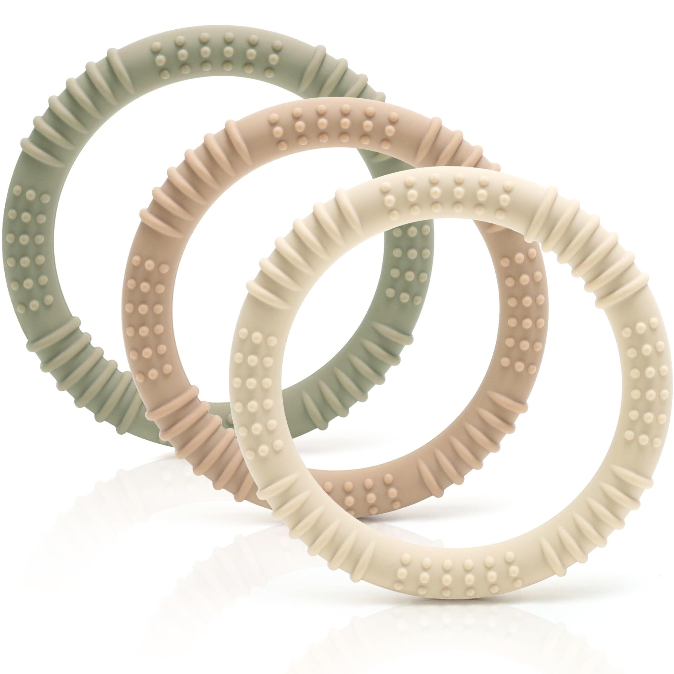 CAJA Beißring Baby 3er Set aus weichem Silikon BPA frei Zahnungshilfe und Greifring für Neugeborene sicheres sensorisches Beißspielzeug für Babys Geschenk zur Geburt für Jungen und Mädchen