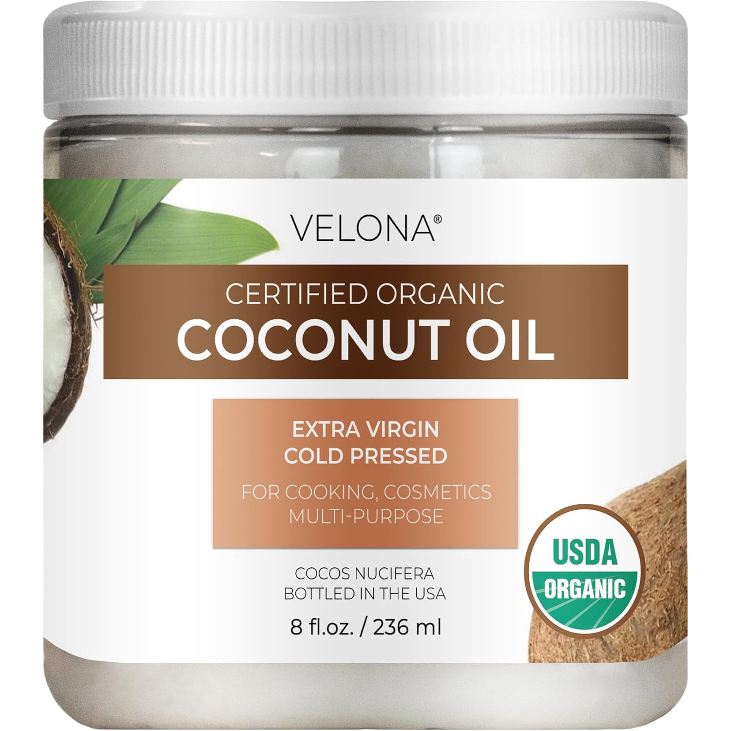 Velona USDA Certified Organic Coconut Oil Extra Virgin - 1 Gallon / 128 Fl Oz | Food and Cosmetic Grade | in jar | Extra Virgin, Cold-Pressed