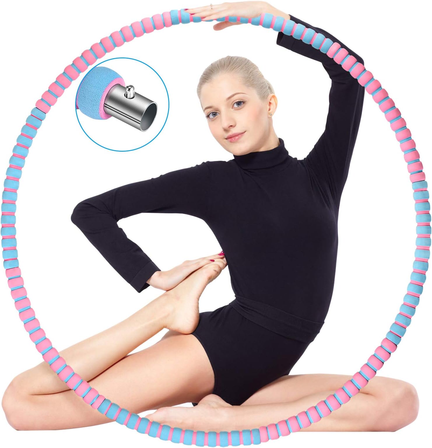 ikotayou Hula Hoop Adult Hula Hoop for Beginners for Weight Loss and Massage, 8 Segments, Removable Hoola Hoop with Sturdy Stainless Steel Core for Fitness / Sports, 1.2 kg