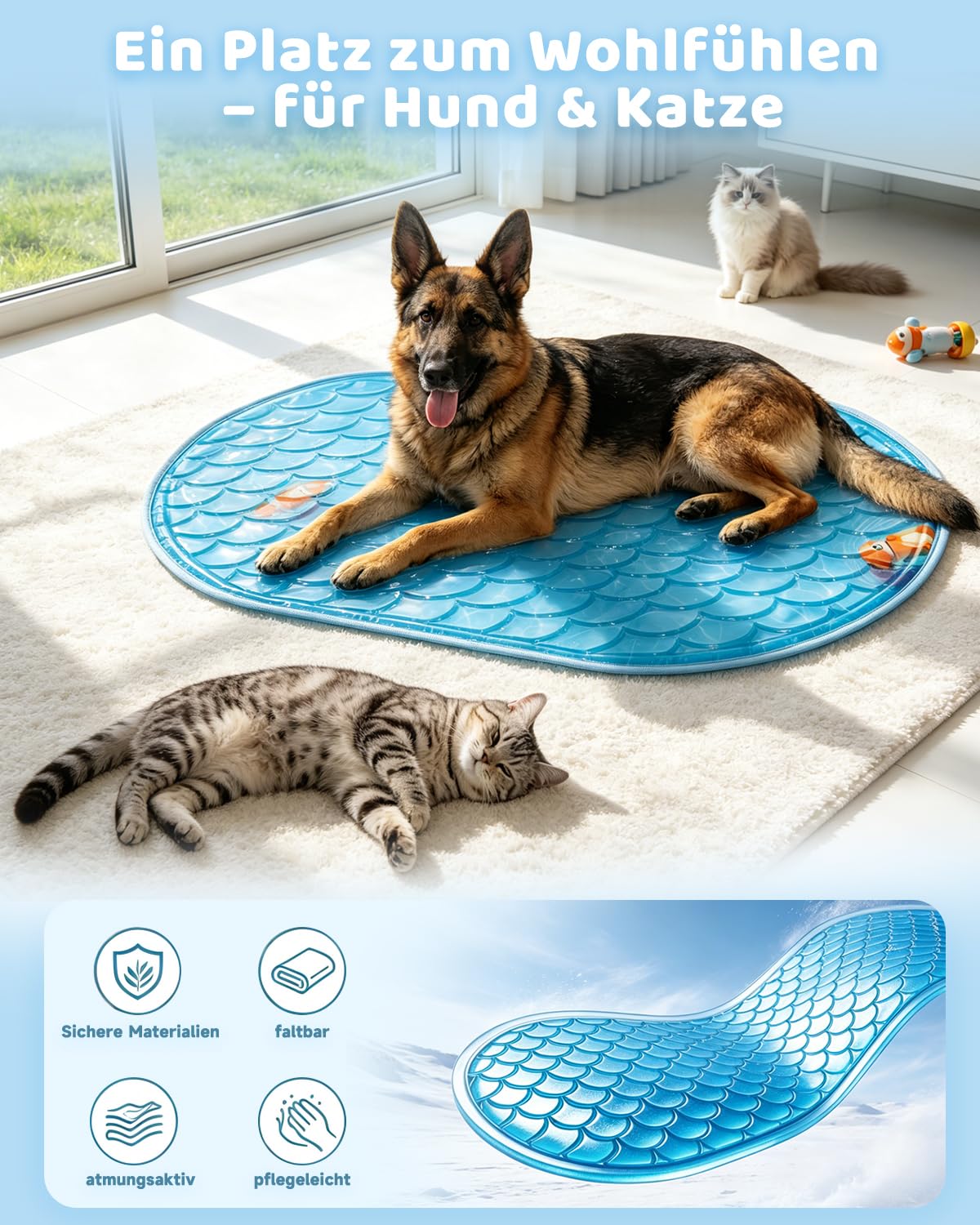 Esterilla de refrigeración para perros y gatos, para autoenfriamiento, protección de verano | 88 × 57 cm Hundekühlmatte kühldecke hund leicht zu reinigen draußen im Baumschatten Tierhäuschen Auto Floboden dem