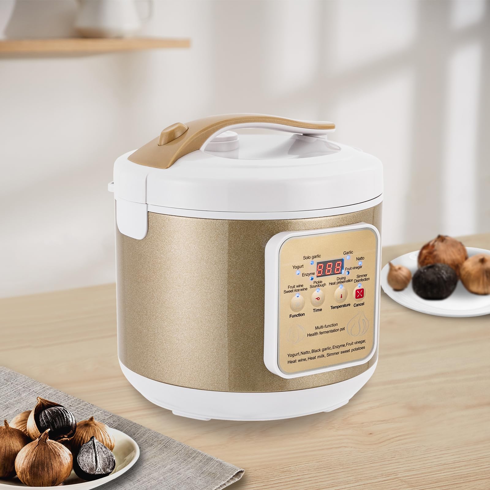 6L Schwarzer Knoblauchfermenter, Fermenter, Automatische Steuerung Knoblauchtopf mit Präziser Zeit- und Temperaturregelung, für Knoblauch, Joghurt, Natto, süßer Reiswein, Obstessig, Essiggurken