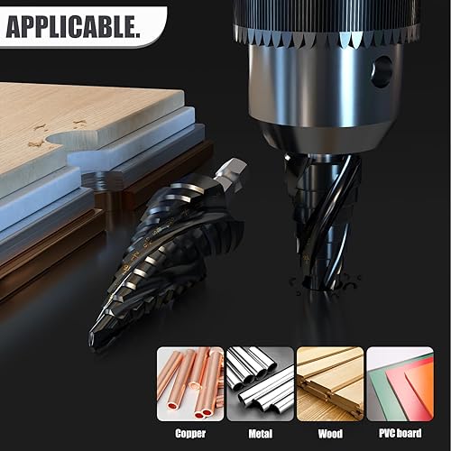 Miniatura 5 de METOTY Juego de brocas escalonadas (316 a 78 pulgadas), juego de brocas escalonadas de cobalto y acero de alta velocidad para metal, acero