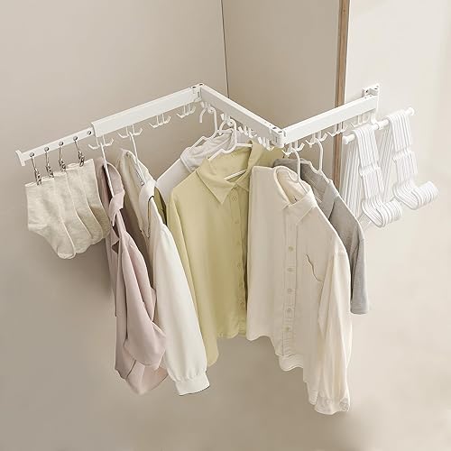 Miniatura 7 de JOOM Tendedero de ropa montado en la pared, estante de secado de ropa plegable, retráctil, plegable (tres pliegues, gancho mejorado), estante de