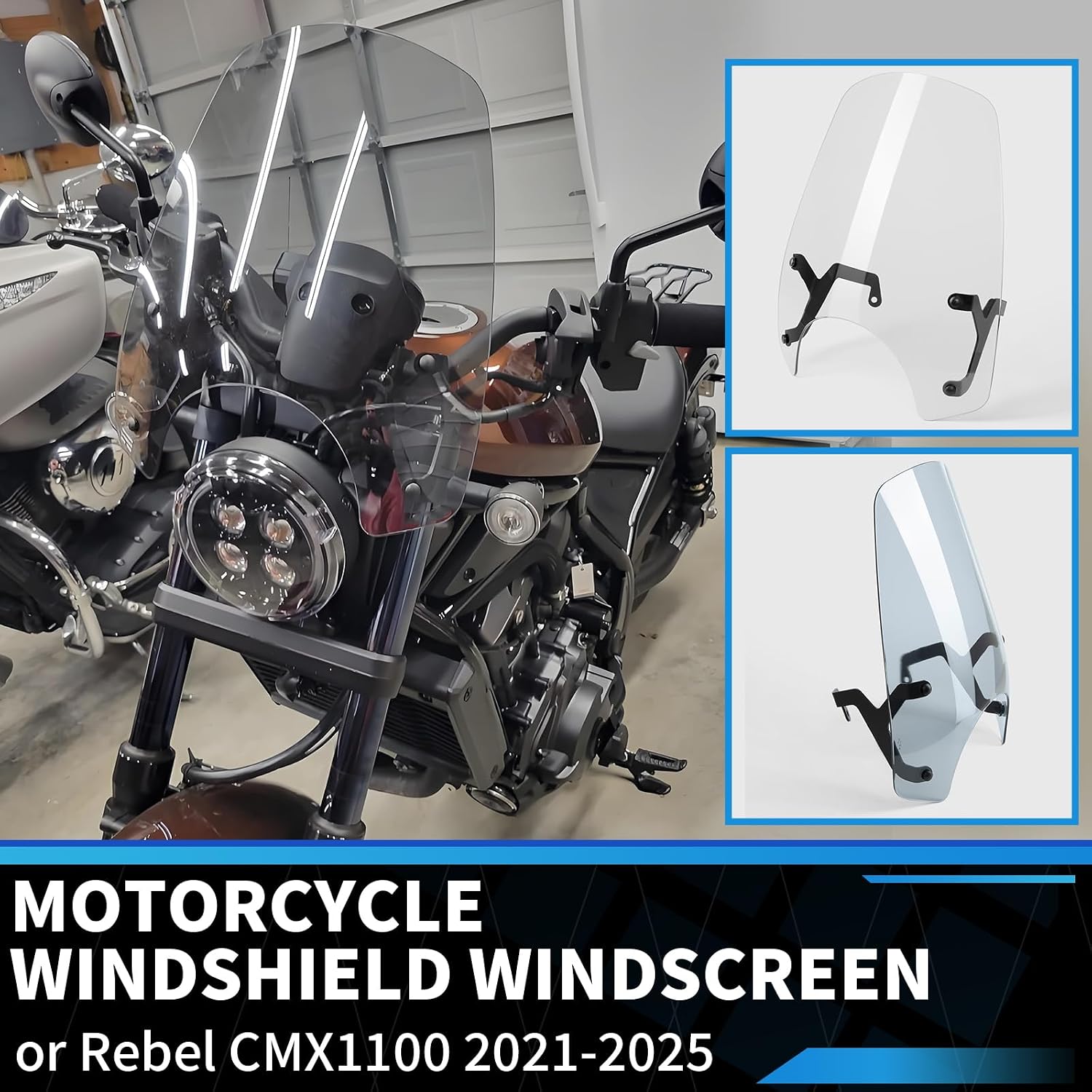 Motorcycle Windscreen Windshield, Adjustable Motorcycle Windshield, Wind Screen Deflectors Compatible with Honda Rebel CMX1100 2021-2025 (Clear)