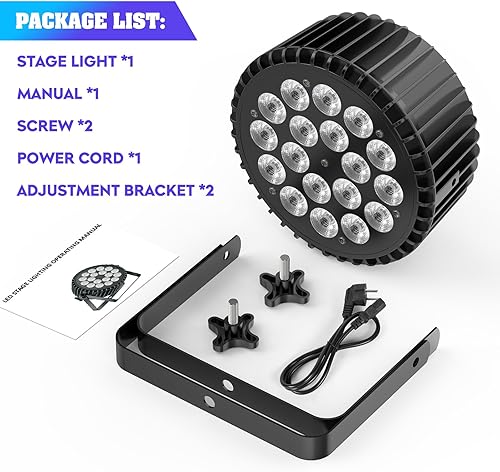 Miniatura 8 de RGBWAUV - Luces LED de escenario de 12 x 18 W, 6 en 1, iluminación par con control DMX activadas por sonido, para eventos, iglesia, espectáculos,