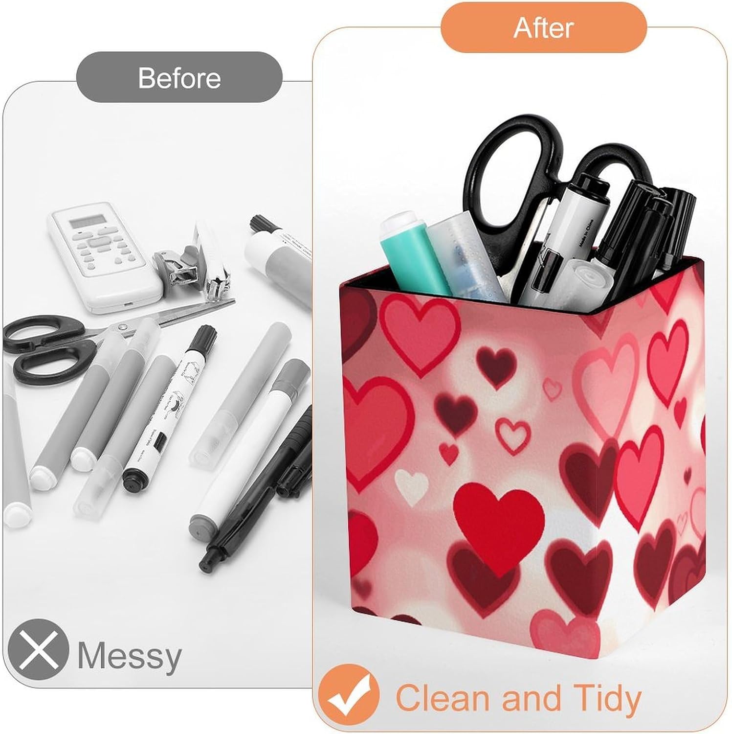 Love Heart Pen Holder Square Desk Organizer for Office Studio image 3