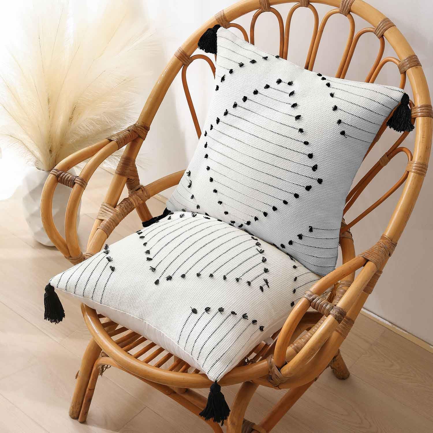 Amazon.com: vctops Boho Throw Pillow Cover Black and White Knitted ...