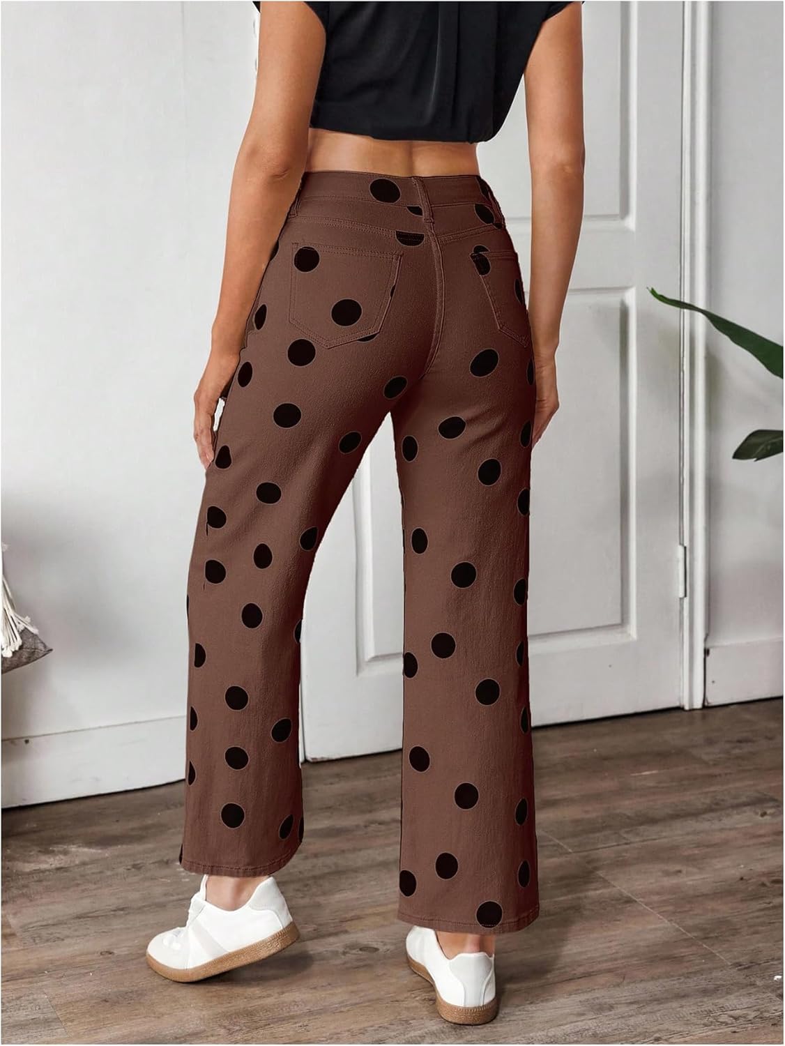 WDIRARA Women's Polka Dots Jeans Vintage Stretchy Straight Leg Denim Pants