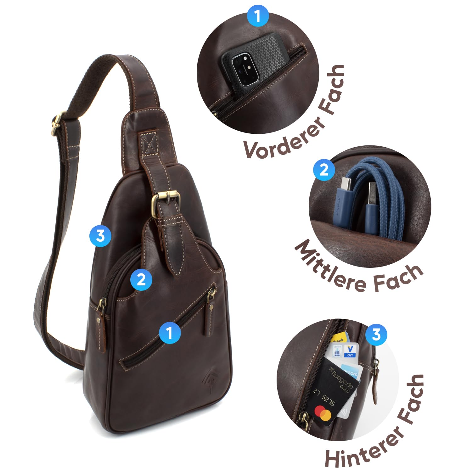 JOREY Herren Leder Umhängetasche Echtleder Robuste Crossbody Bag