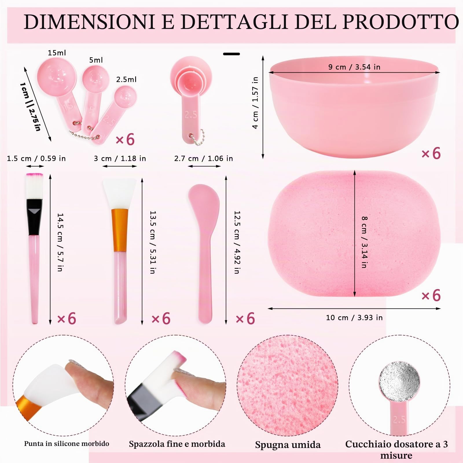 Set di 60 accessori per feste spa e pigiama party, con 6 maschere per il viso, set di 6 specchi, 6 pettini per cuscino d'aria, 6 fasce per capelli, regalo per bomboniere