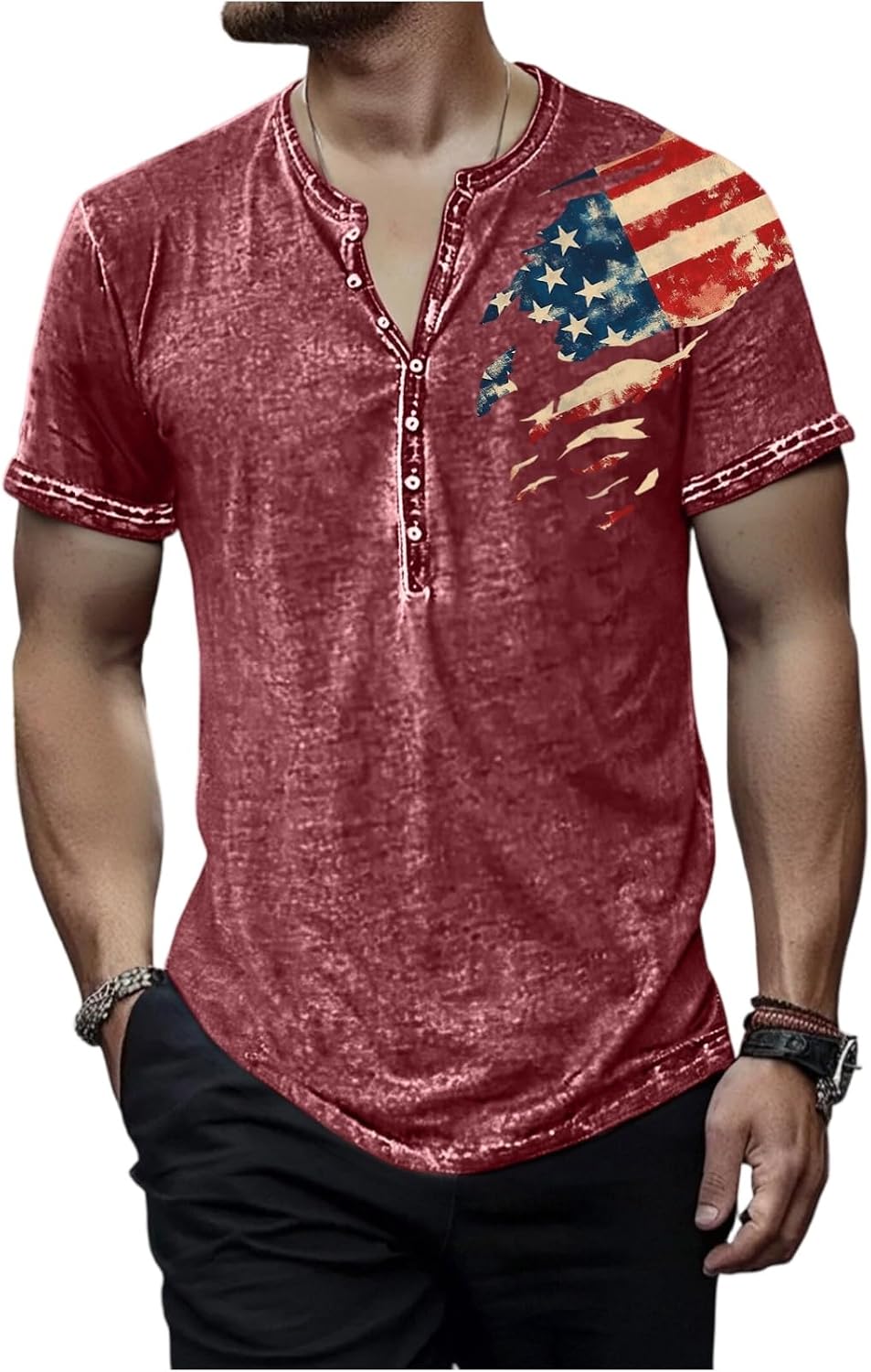 Men's 250 Anniversary America Shirts, Relaxed Fit Patriotic Shirts Short Sleeve Henley Shirts, M-3XL