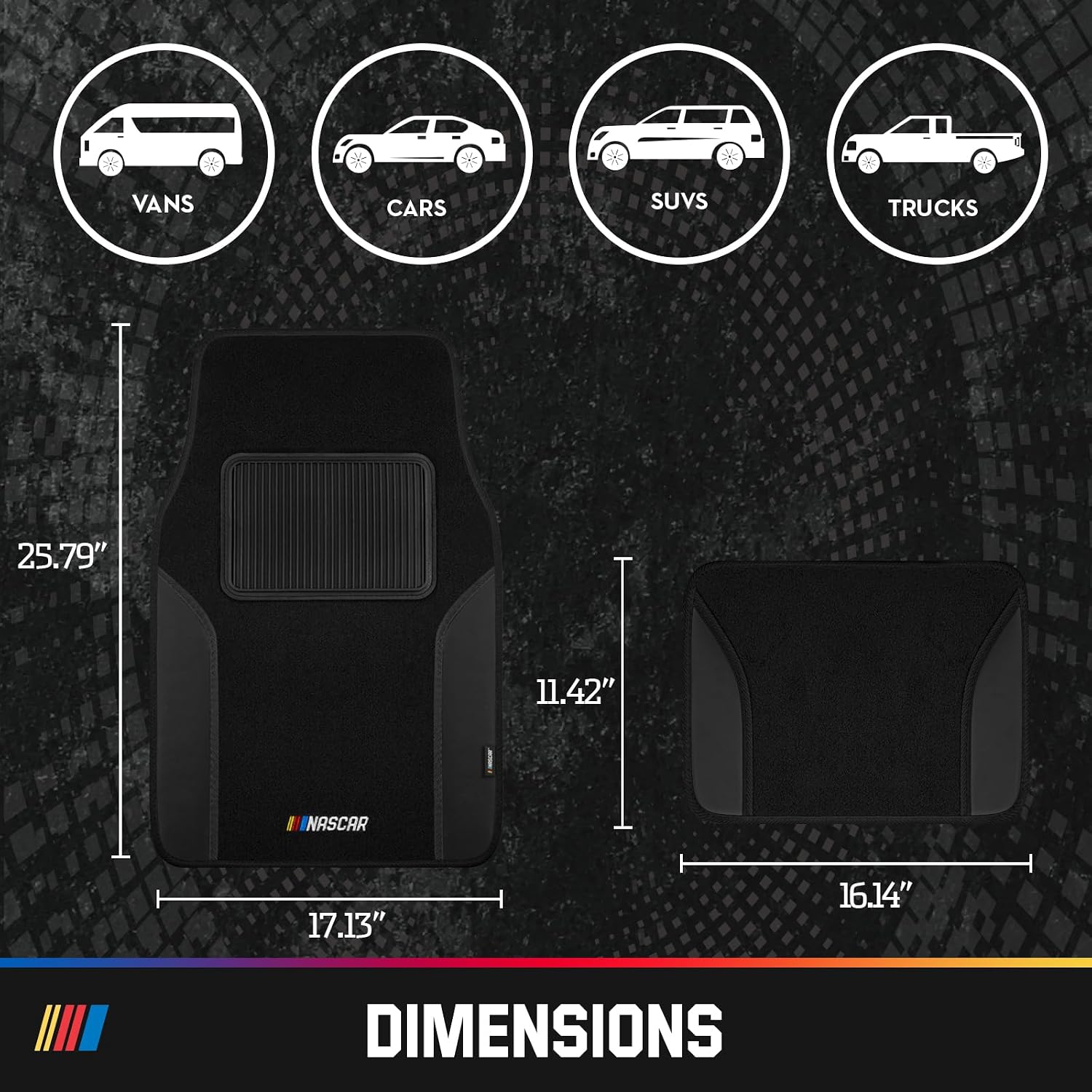 NASCAR Car Floor Mats, Carpet & Black Leather Design Car Mats, Universal-Fit All-Weather Car Floor Mats with Built-in Heel Pad & Anti-Slip Backing, Durable Odorless Automotive Interior Accessories