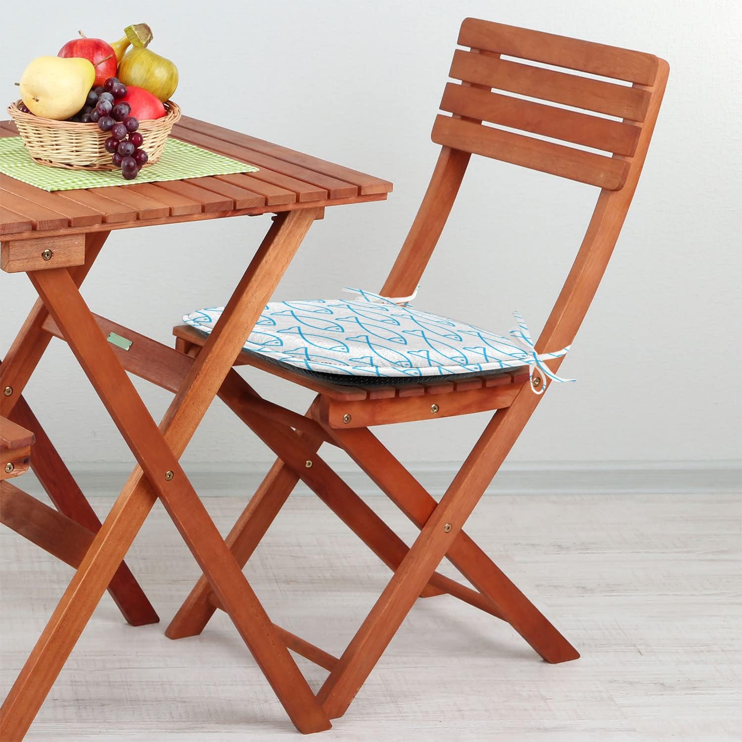 Lunarable Under The Sea Chair Seating Cushion Set of 2, Swimming Fish of Underwater Wild Life Maritime Animal Illustration, Anti-Slip Seat Padding for Kitchen & Patio, 16"x16", Blue White