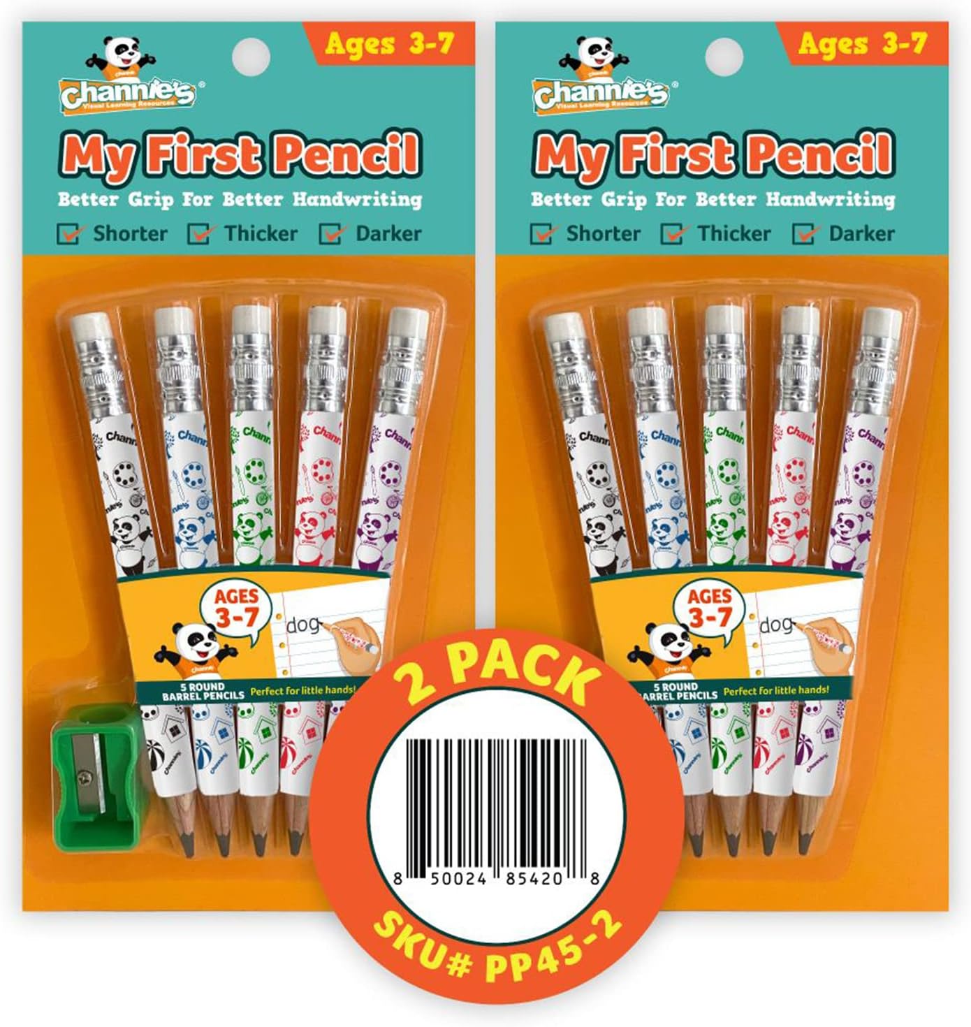Channies My First Pencil, Easy-to-Hold Write Size Graphite Jumbo Barrel Presharpened Wooden 2B Small Pencils for 3-7 Year Olds, White Color, 2 Pack (5 Pencils Each) Channies My First Pencil, Easy-to-Hold Write Size Graphite Jumbo Barrel Presharpened Wooden 2B Small Pencils for 3-7 Year Olds, White Color, 2 Pack (5 Pencils Each)