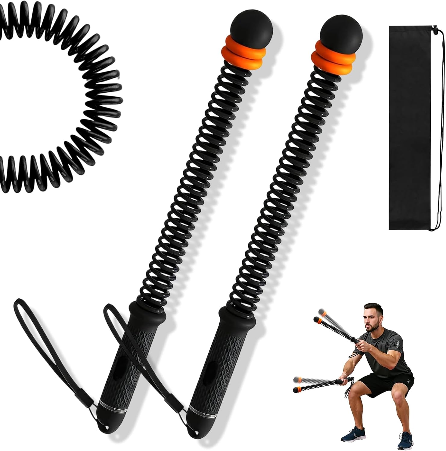 Adjustable Ropeless Battle Ropes Trainer, Weighted Cordless Battle Ropes for Home Gym, Portable Workout Ropes for Strength Training, Anaerobic & Full Body Exercise (Black)