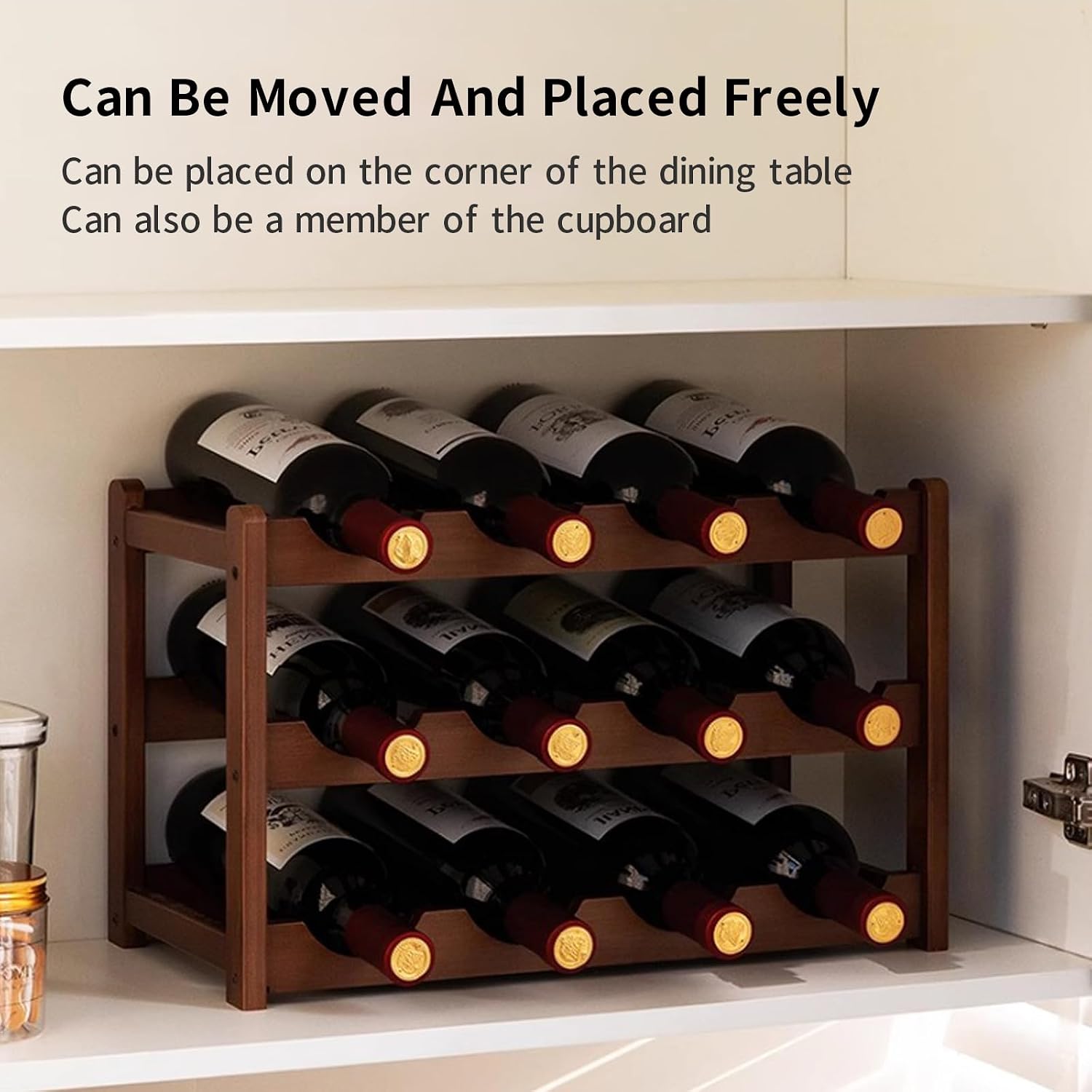 Wine Rack Sturdy Wine Countertop - Bamboo Wine Bottle Holder Wine Storage Racks Counter Wine Stand Inserts for Cabinet Free Standing Floor Table Wine Organizer 43x23.5x15cm/L17x9.2WxH5.9in Brown