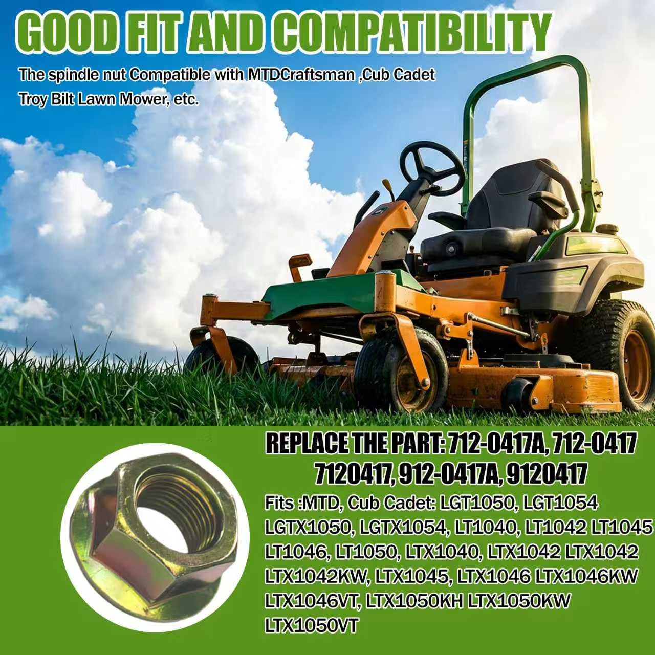 712-0417 912-0417A 3 Pack Spindle Blade Hex Nut Replacement for Lawn Mower | 5/8-18" Thread Flanged Blade Spindle Nut, Fits Cub Cadet/MTD/Troy Bilt/Toro & Wheel Horse tractors, for blade or pulley side