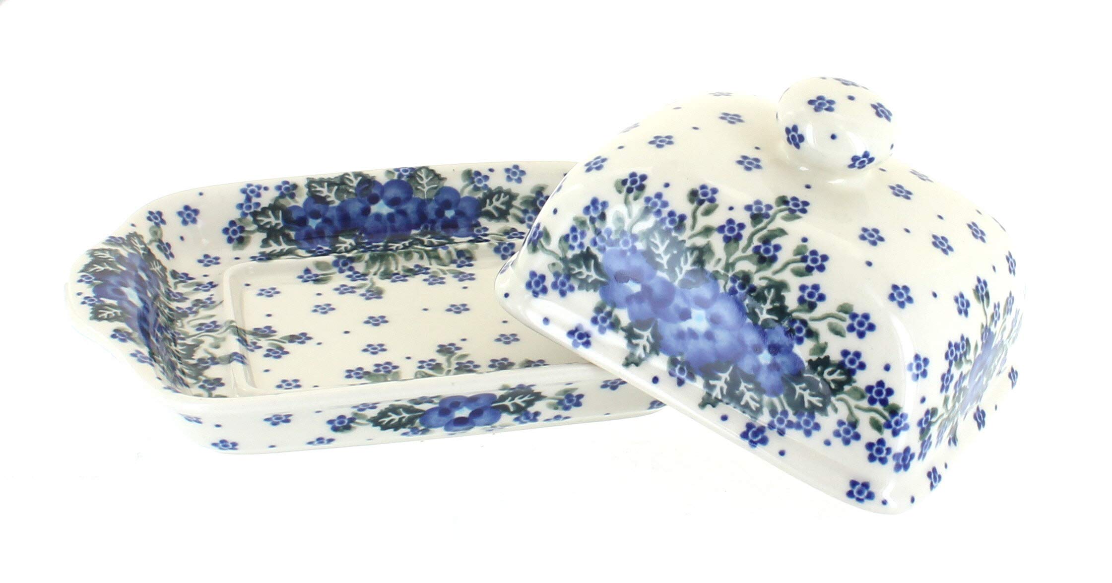 Blue Rose Polish Pottery Melanie Square Butter Dish