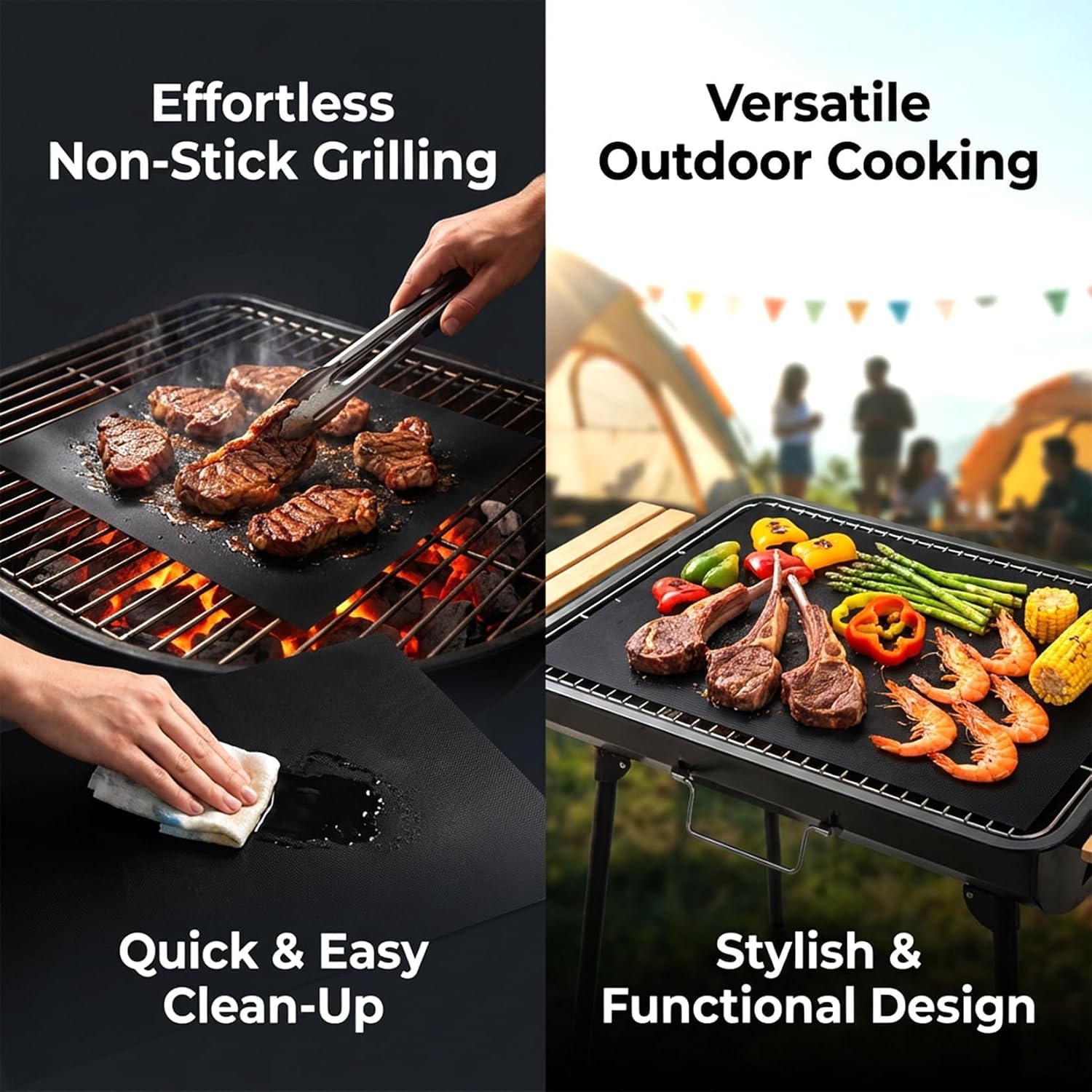 RAINFLOW Black Grill Mats 5 Pack – Nonstick BBQ Grill Mats for Outdoor Grilling, Reusable Grill Cooking Mats for Gas, Charcoal & Electric Grills, 15.75 x 13 in thumbnail
