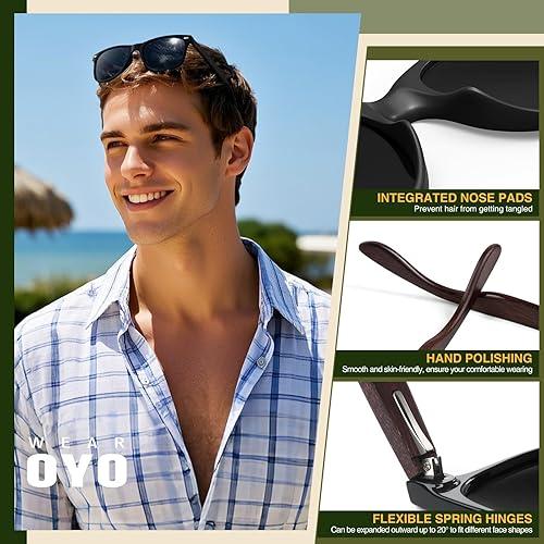 Miniatura 4 de WEAROYO Lentes de sol polarizados para hombres y mujeres con patillas de madera, lentes retro oscuras para conducir, pescar, protección UV400