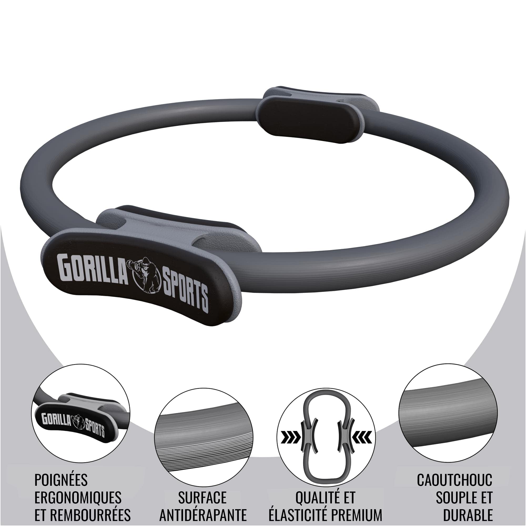 GORILLA SPORTS® Anillo de pilates, 36 cm, doble agarre, antideslizante y superligero, póster de entrenamiento y bolsa, de goma, color a elegir
