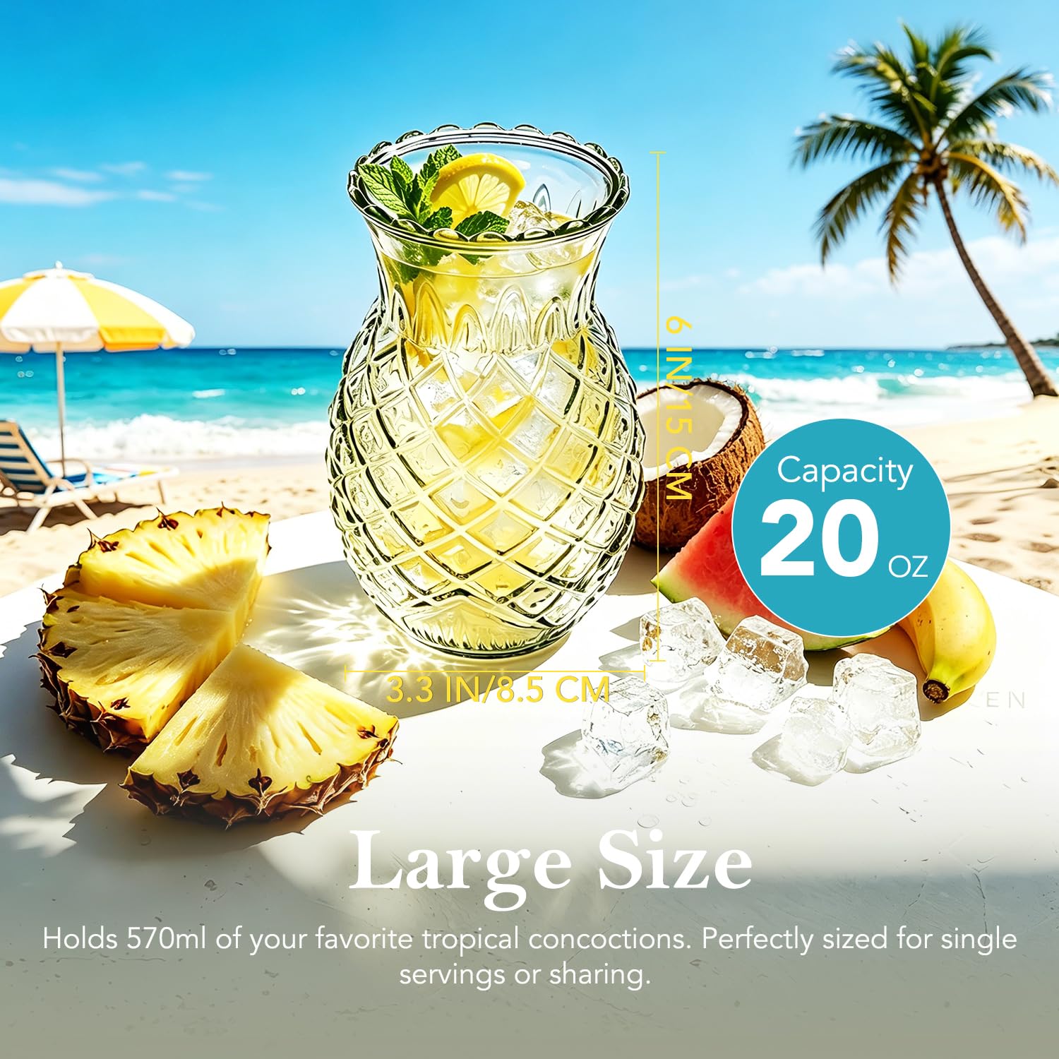 Juego de 2 vasos de cóctel de piña, 570 ml, divertidos tarros de cóctel Tiki para bar, fiesta