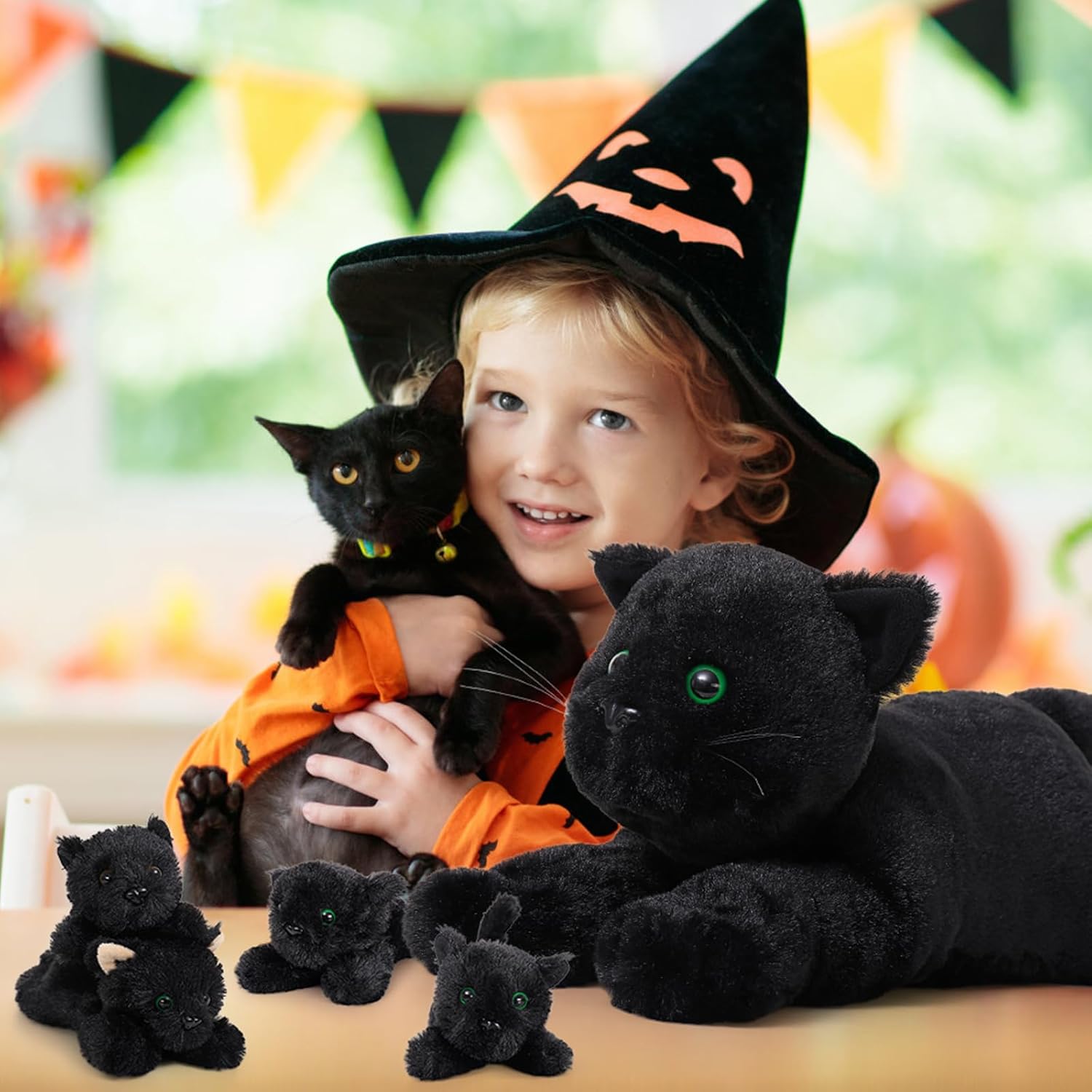 MaoGoLan 5Pcs Black Cat Plush with 4 Babies Inside - 20" Big Black Cat Stuffed Animals - Realistic and Soft Halloween Plushies Gift for Cat Lover,Women,Girls,Kids